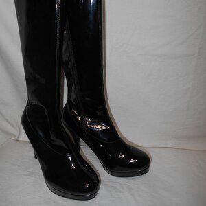 Ellie Black Patent Knee-High Women's Boots with Zipper